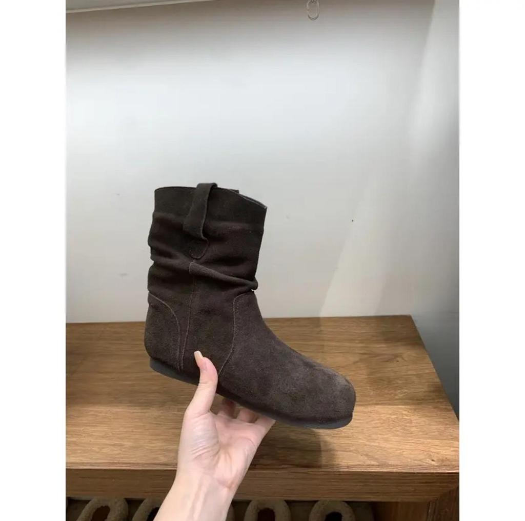 Корейские матовые короткие женские сапоги с мягкой плиссировкой и рукавами-юбками - сапоги Maillard Stacked.