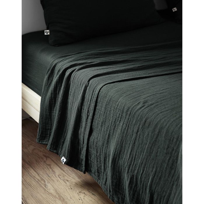 Drap plat "Gaïa" toutes dimensions "Gaze de Coton" l'Effet Papillon - Gaia Sapin - 270 x 300 cm pour lit King size