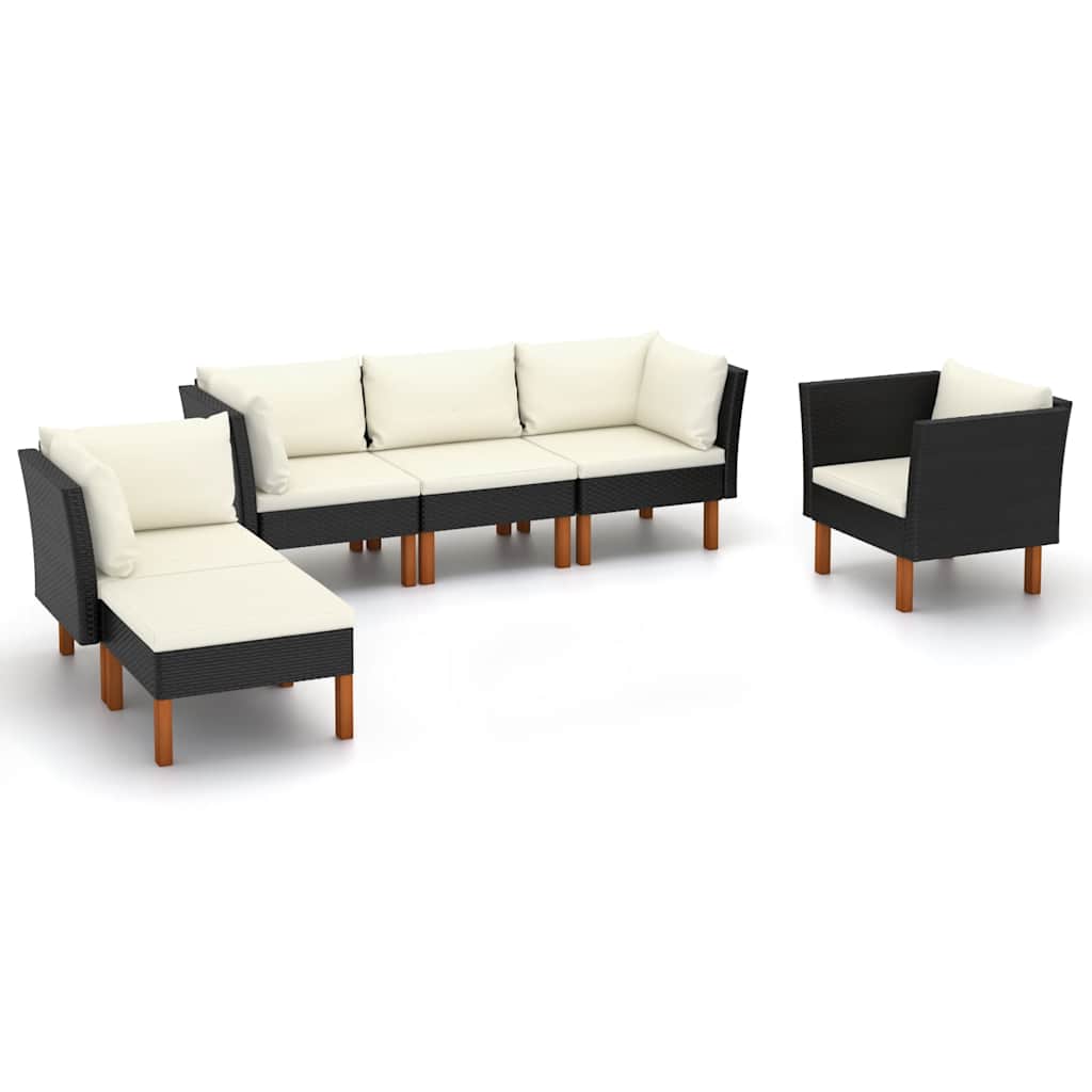 6 Piece Garden Lounge Set Poly Rattan & Eucalyptus Wood Black