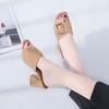 Summer High-heeled Slippers Women's Shoes Casual Belt Buckle Thick Heeled Ladies Sandals Solid Color Peep Toe Pantuflas Mujer