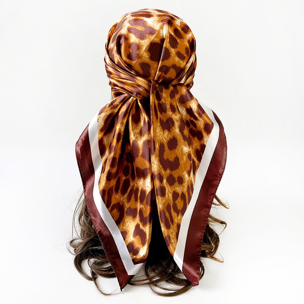 90s print leopard print elegant fashion headscarf faux silk women's versatile head wrap retro satin square scarf