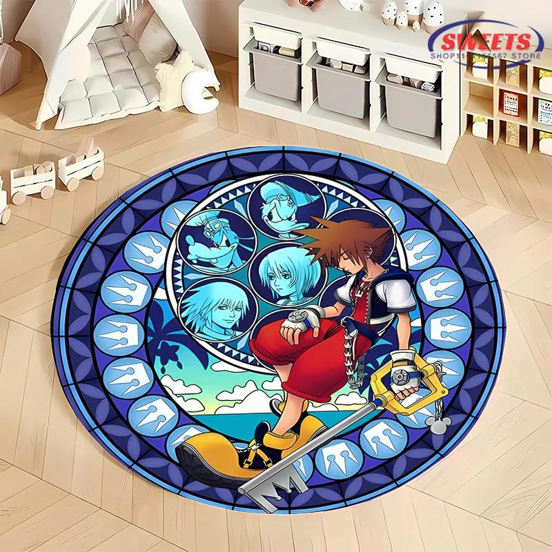 Круглый ковер Disney Kingdom Hearts, Нескользящий игровой коврик, Напольный ковер для гостиной, спальни, детской комнаты, Круглый коврик, Прочный моющийся коврик