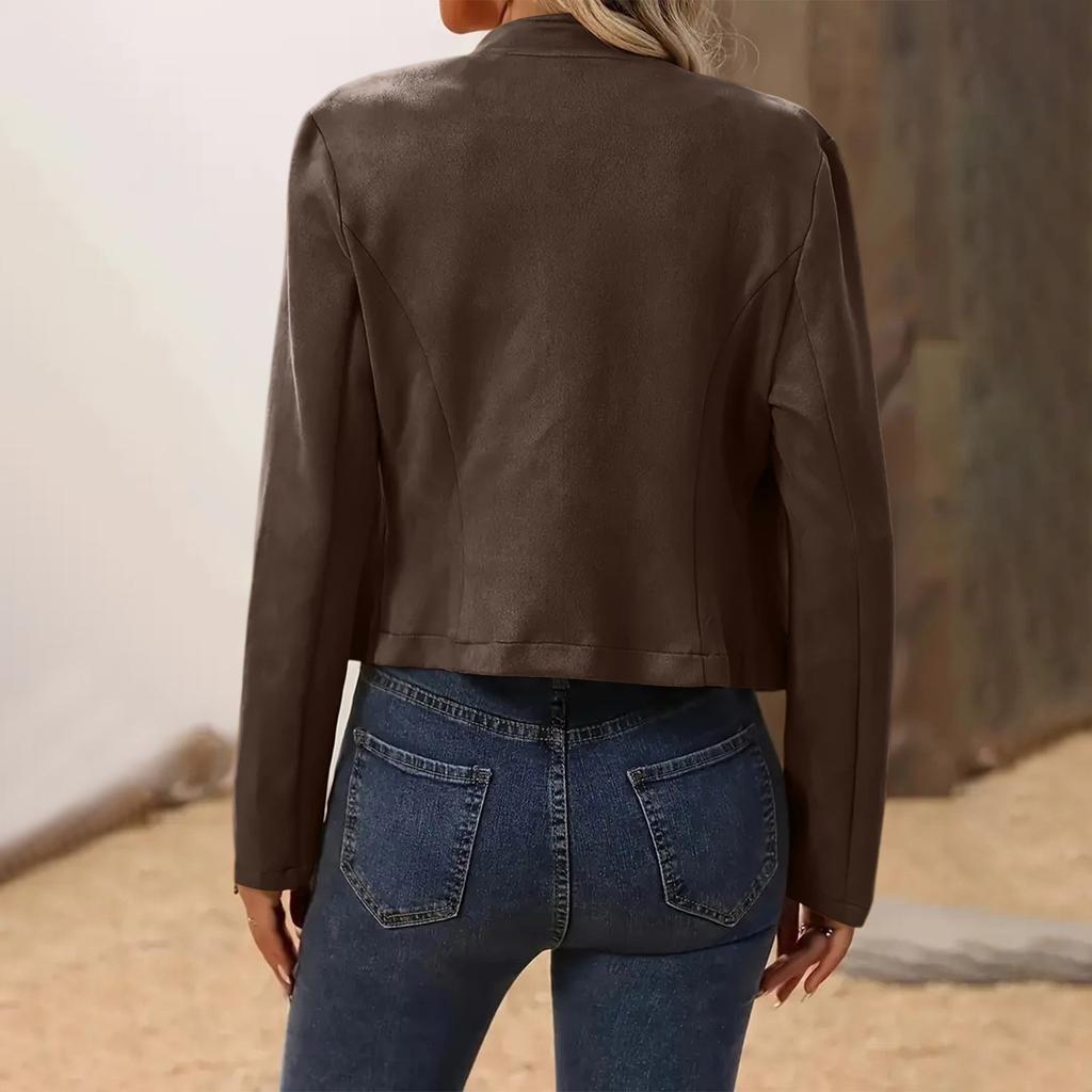 Женская куртка Повседневная Приталенная Лацкан Двубортная Мотоциклетная куртка Пальто