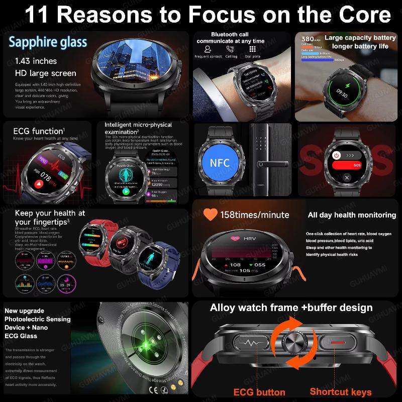 2025 Новые часы 7 Липиды крови Мочевая кислота Давление Кислород крови Анализ тела Умные часы ЭКГ+ФПГ Часы Здоровье Смарт-часы для мужчин