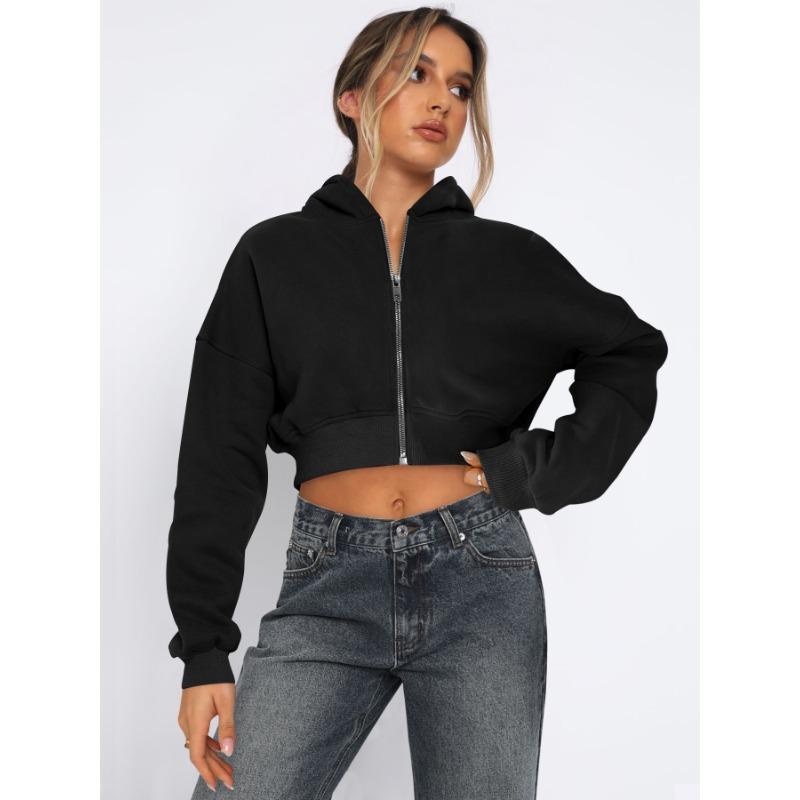 Женская короткая свободная толстовка с капюшоном на осень и зиму с длинным рукавом