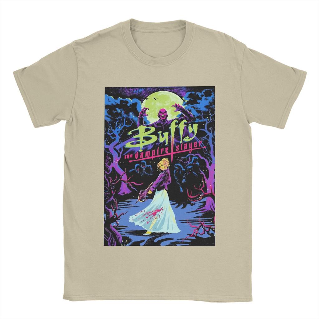 Мужские футболки Buffy the Vampires Slayer Футболки Фильм ужасов Топы из чистого хлопка Забавные футболки с коротким рукавом и круглым вырезом Футболка с принтом