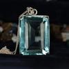 12ct Large Blue Aquamarine Gemstone 925 Sterling Silver Emerald Cut Pendant For Men And Women