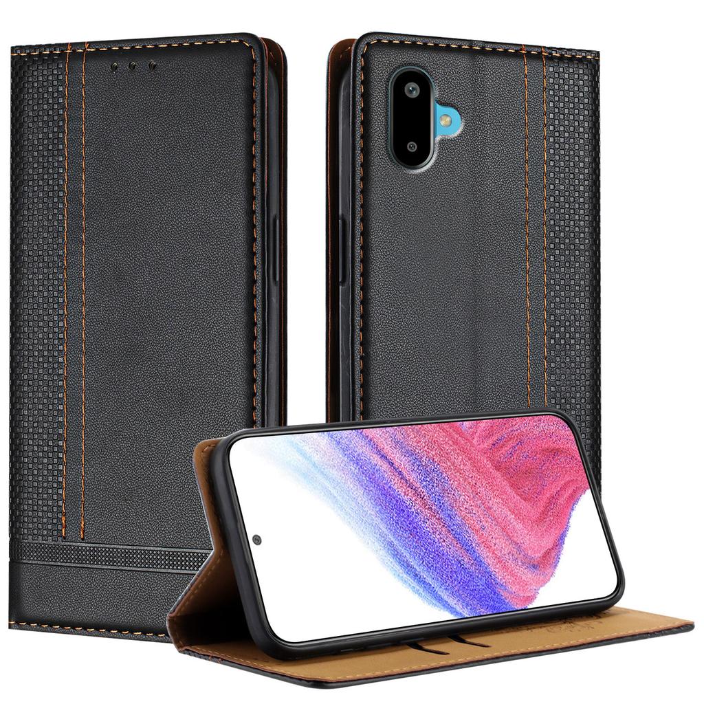 For Samsung Galaxy M06 5G/Galaxy F06 5G Case L-Shaped Grid Pattern Leather Stand Phone Cover with Card Slots
