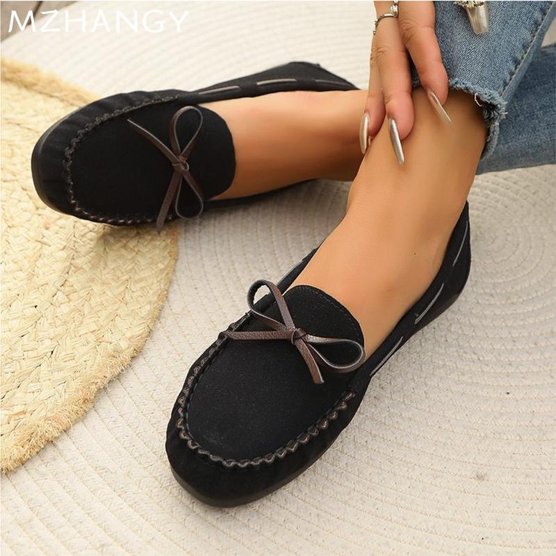 Модные женские замшевые туфли на плоской подошве с бантом, лоферы, кроссовки, осенняя новая модная повседневная обувь для женщин 2024 года, трендовые кроссовки для бега, удобные женские туфли Zapatos