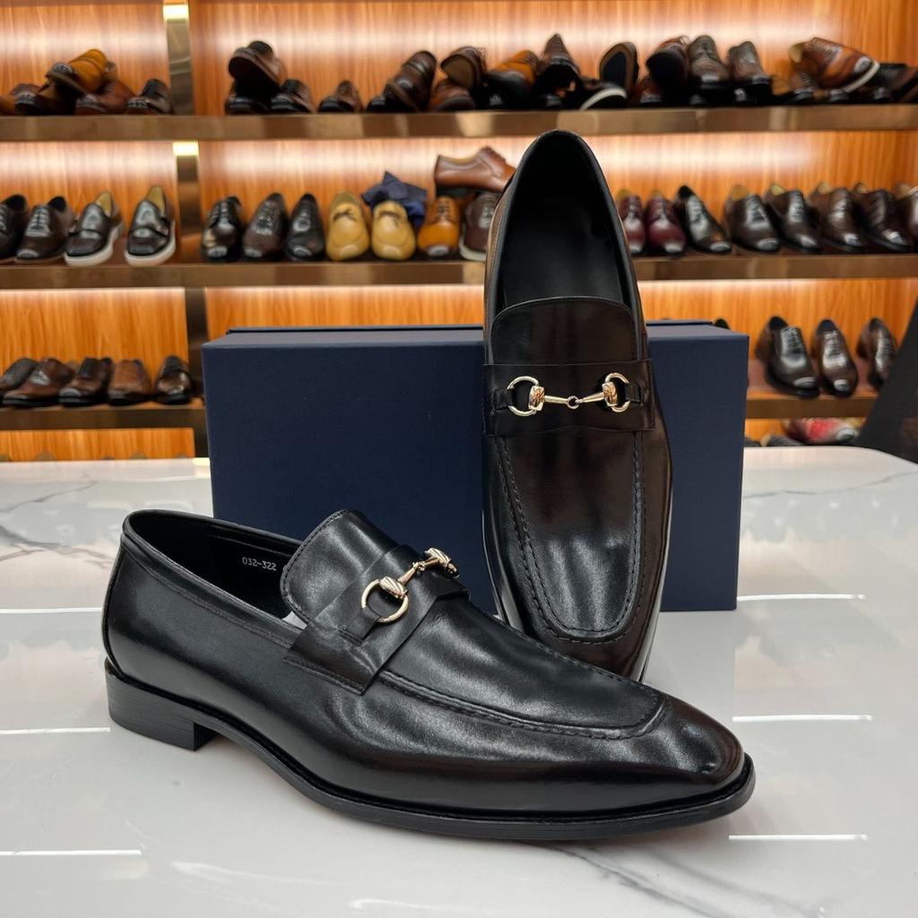 New Horse Buckle Men'S Loafers Summer Breathable Low-Top Flat One-Pedal Men'S Business Dress Leather Shoes