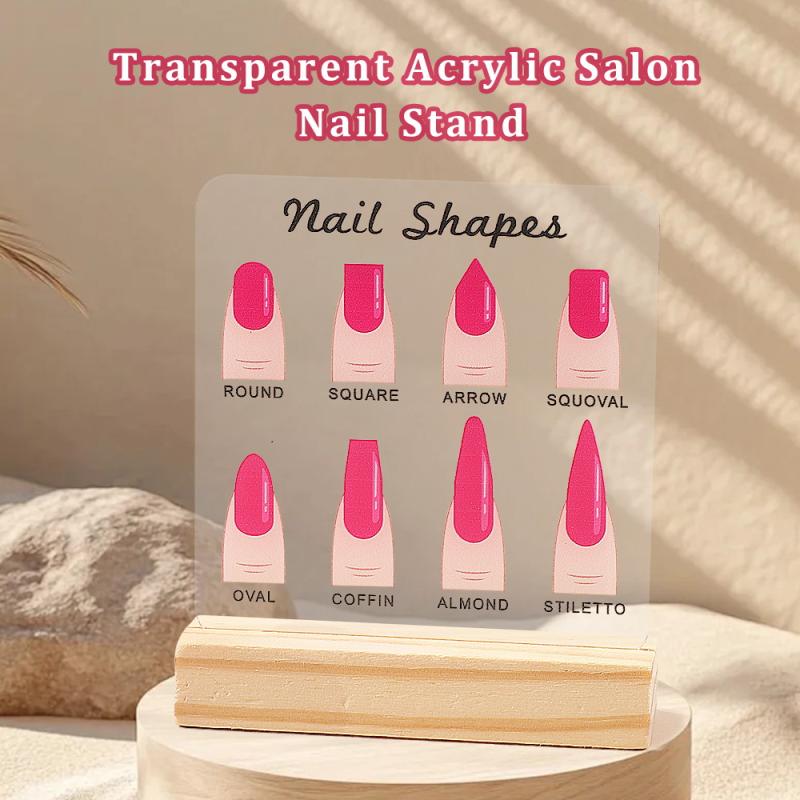 Transparent Acrylic Board Wood Base With Diamond Nail Shapes Display Board Nails Art Prop Desktop Nail Art Works Show Board