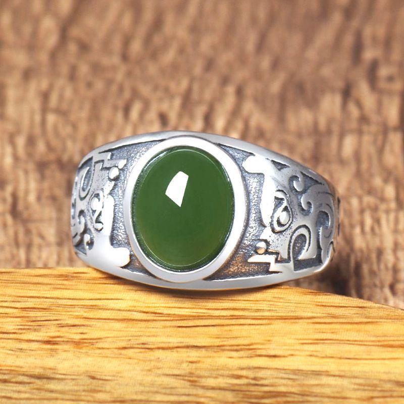 Imitation Hetian Jade Jasper Men's Ring Emerald Ring Men's Live Emerald Color Ring
