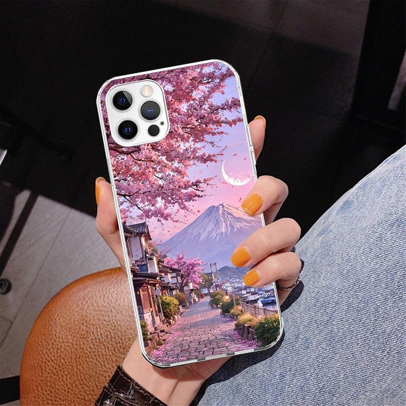 Японская вишня Гора Фудзи Чехол для телефона Для iPhone 13 12 Mini 11 Pro Max XS XR X SE 7 8 Plus 5S 5 6S 6 Подарок Печатный чехол Fundas