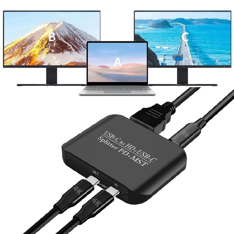Разветвитель USB C на HDMI для двойного монитора с поддержкой PD100 Вт Power Delivery, поддержка SST Display, совместимость с 3D, для рабочих станций