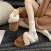 Версия из коровьей кожи пушистых тапочек для женской уличной обуви, с ощущением продвинутости, удобные, простые и легкие, повседневные, плюшевые тапочки с закрытым носком, зимние