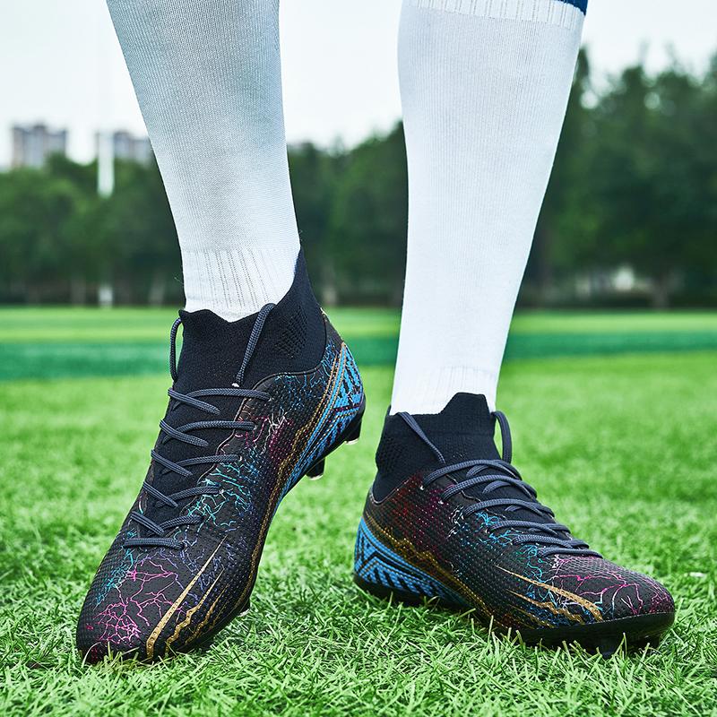 Футбольные бутсы Высокие эластичные носки Рот, кожаное ограждение Газонная резина с короткими ногтями Футбольные бутсы Детские футбольные бутсы большого размера