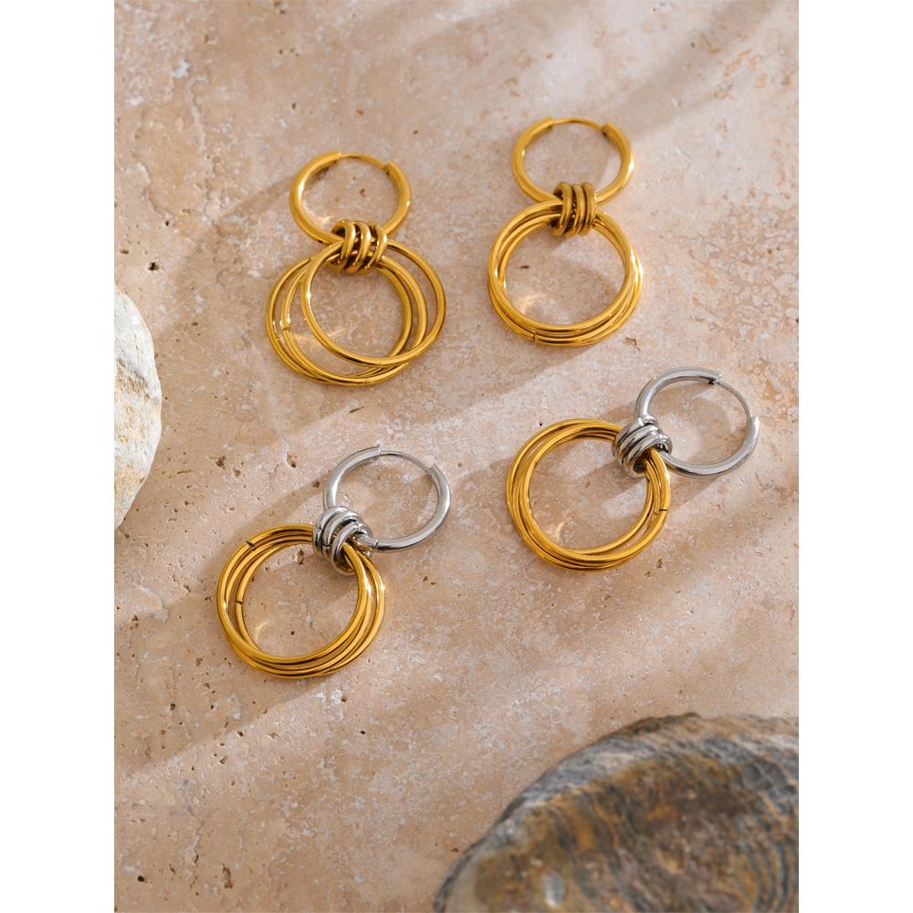 Eetit Отличительные повседневные серьги-подвески с двойным круглым элементом из нержавеющей стали для всех случаев, устойчивые к потускнению, универсальные, модные украшения