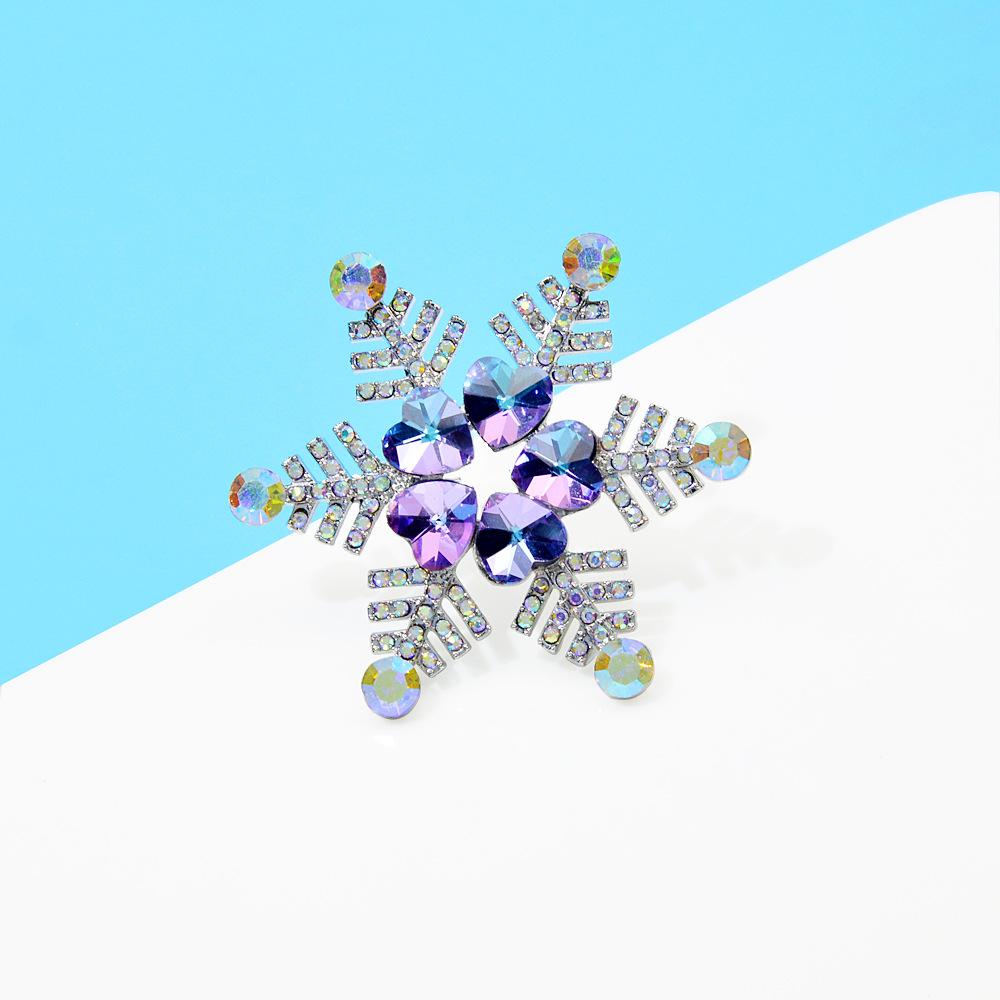 Female Fashion Rainbow Crystal Snowflake Brooches For Women Luxury Yellow Gold Silver Color Alloy Round Brooch Safety Pins