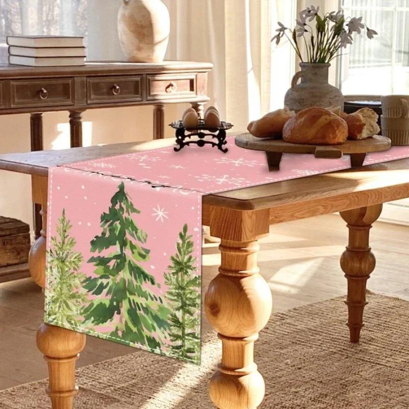Простые рождественские льняные дорожки для стола, розовые дорожки для стола, украшение обеденного стола, украшение для домашнего праздника, праздничное украшение
