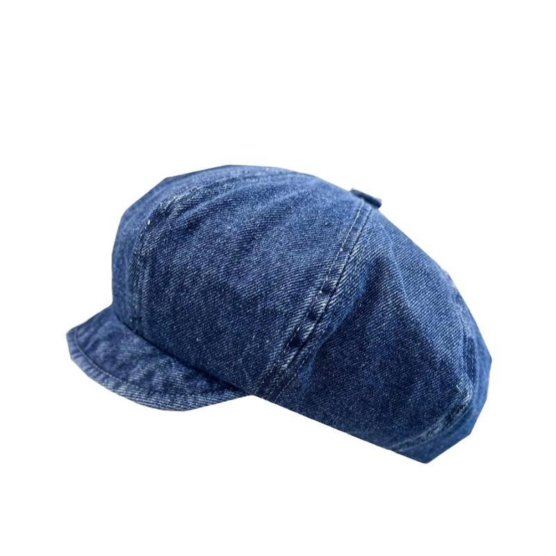 Короткие поля джинсового берета женская ретро потертая восьмиугольная шляпа весна и осень универсальная шляпа с маленьким облаком шляпа художника