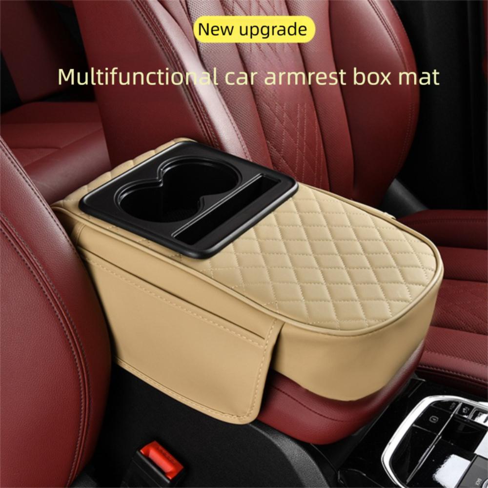 with Cup Holder Car Armrest Pad PU Leather Car Armrest Pillow  Universal