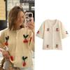 Autumn and Winter New Product Women's Fashion and Casual Versatile Round Neck Cherry Decorative Sweater Short Sleeve