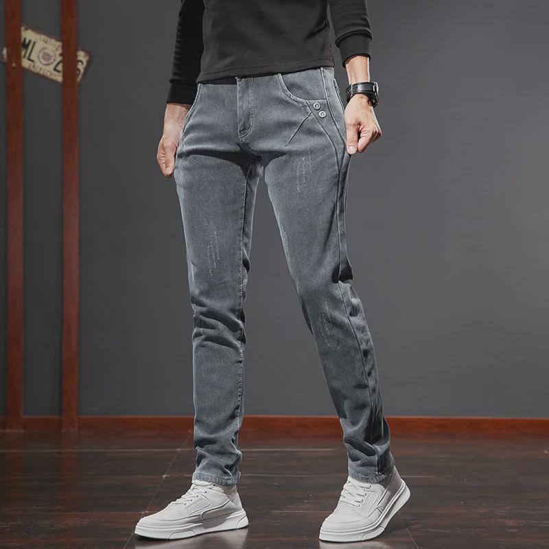 Плюшевые эластичные фланелевые джинсы для мальчиков: Удобные, Сохраняющие тепло, Приталенные, Прямые брюки для весны и осени