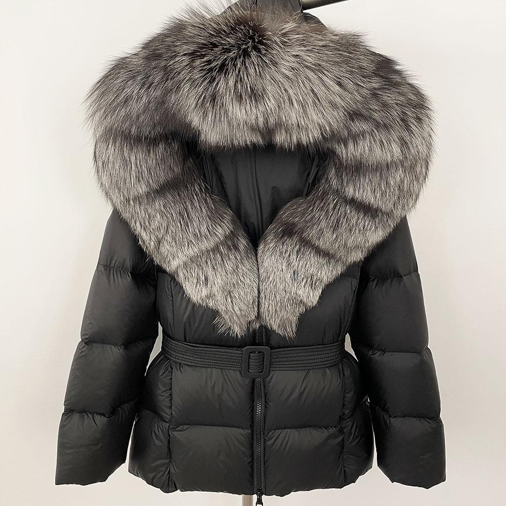 OFTBUY 2024 Белый утиный пух пальто толстый теплый 90% зимняя куртка женская натуральный мех енота лисы воротник с капюшоном женский повседневный