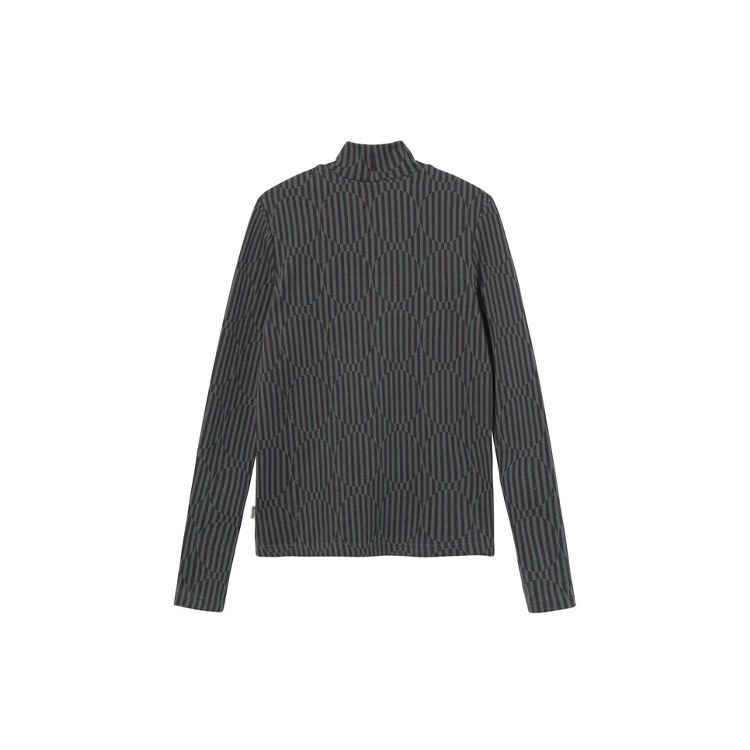 Stussy Женская полосатая футболка с длинным рукавом и высоким воротником Черная 214574