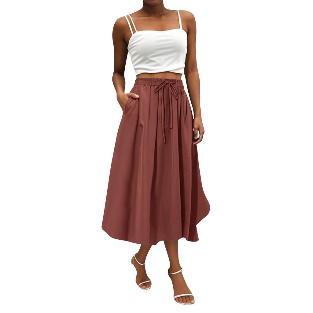 Women's Skirt Bohemian Skirt Solid Color Casual Skirt With Pockets