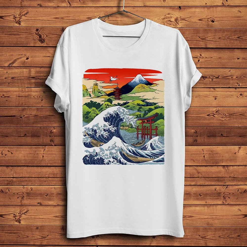 Great Wave of Kanagawa Tsunami Fujiyama Tee Funny T-shirt Homme Short T Shirt Unisex Vintage Ukiyo Casual Tshirt Unisex Streetwear