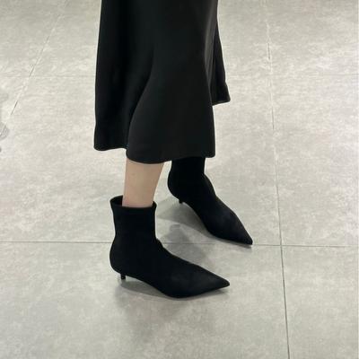 2025 новые ретро остроносые сапоги средней длины женские замшевые матовые сапоги с широким голенищем сапоги в стиле вестерн ковбойские сапоги короткие сапоги женские