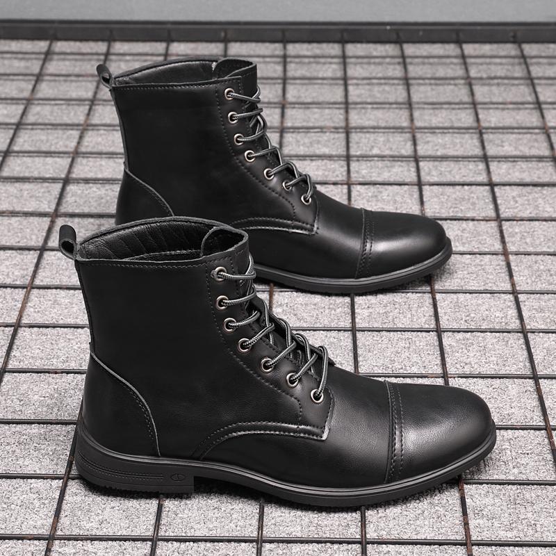 Уличная мода Рыцарские сапоги Красивые мотоциклетные сапоги Мужские высокие кожаные сапоги Зимние теплые плюшевые мужские уличные сапоги