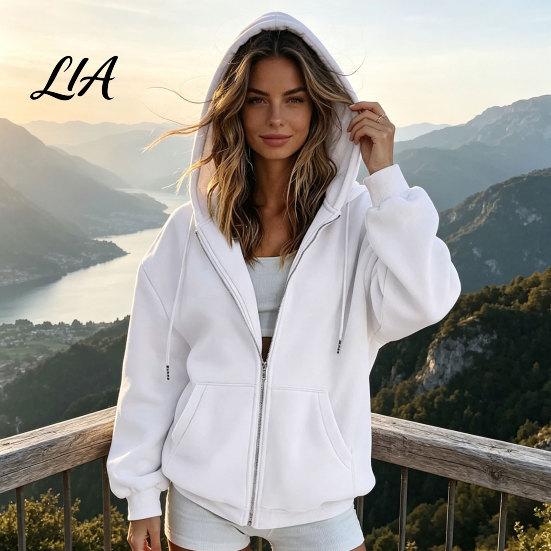 Casual Loose Fit Sweatshirts Zip-Up Hoodies for Women, Drawstring Hooded Jacket with Lightweight Women Pocket, Long Sleeve Coat Fall Winter