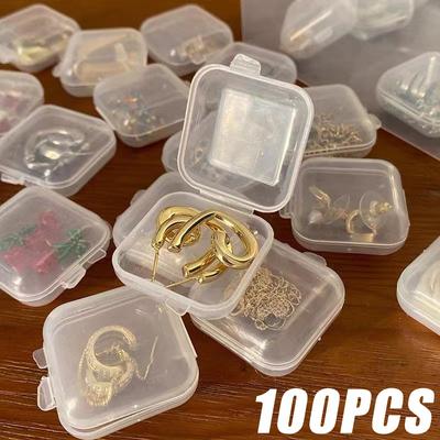 50/100 шт. Пластиковые контейнеры для хранения, коробка, портативный держатель для таблеток, лекарств, органайзер для хранения, упаковка для ювелирных изделий, сережек, колец
