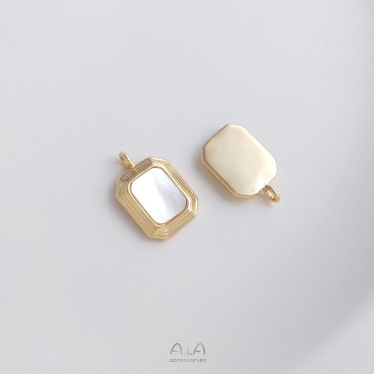 14K Gold-Filled Necklace with Inlaid Natural Mirror Sea Shell Pendant and Clavicle Chain