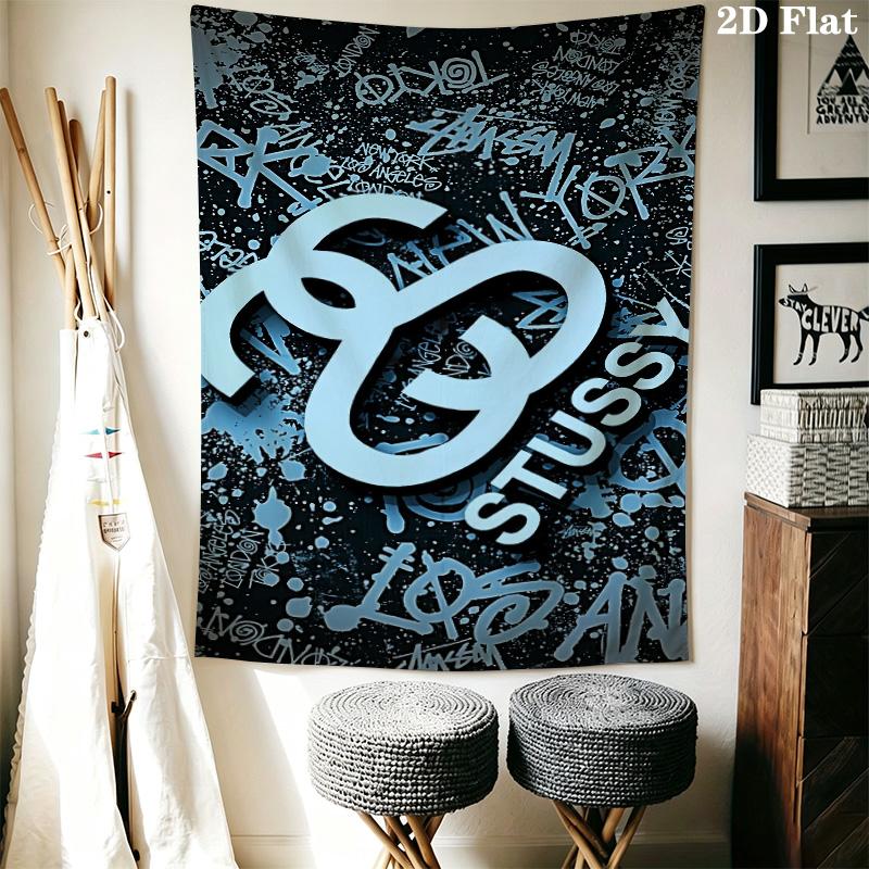 Purple Blue Swirl Marble Tapestry, Streetwear Signature Logo Wall Hanging for Room Aesthetic Decor
