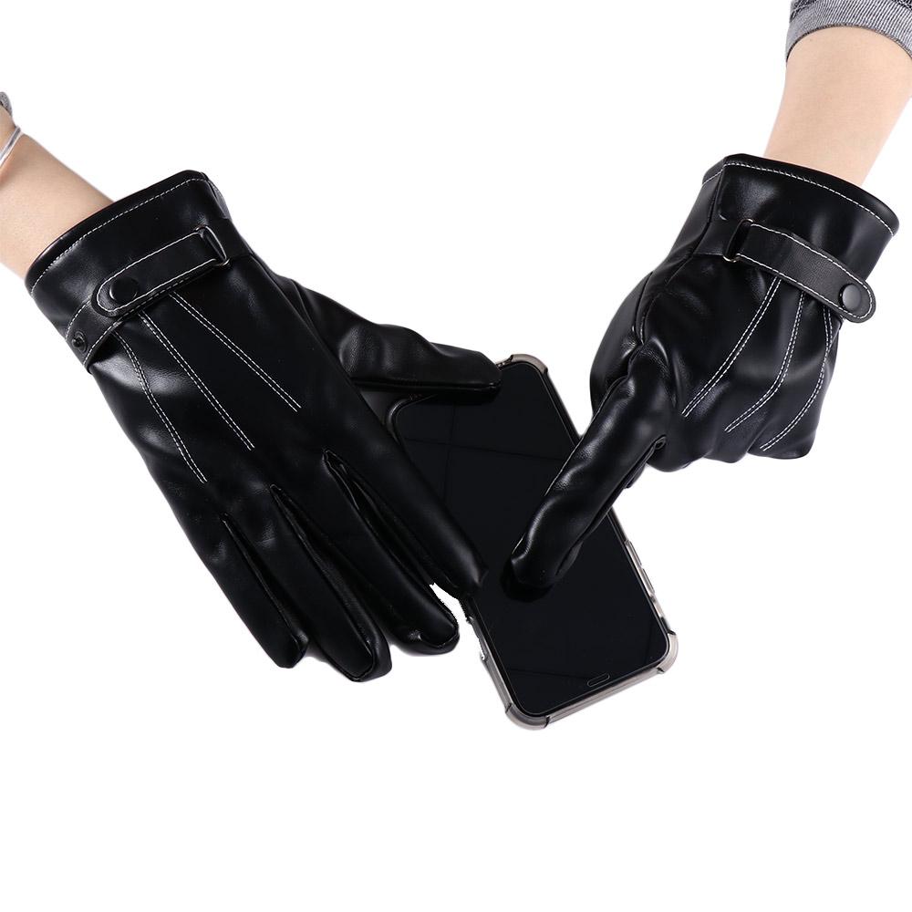 Men Thermal Autumn Motorcycle Winter Leather Gloves Full Finger Gloves Mittens Screen Gloves