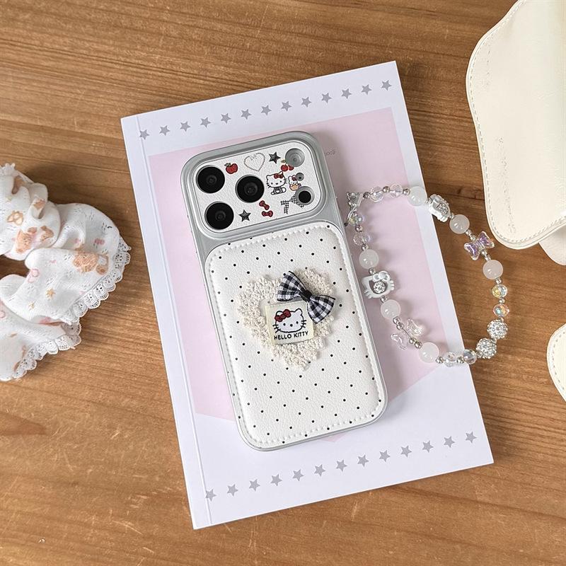 Чехол для телефона с 3D вышивкой в виде сердца с горошком и кошкой для iPhone 17/16 Pro Max/15 Pro