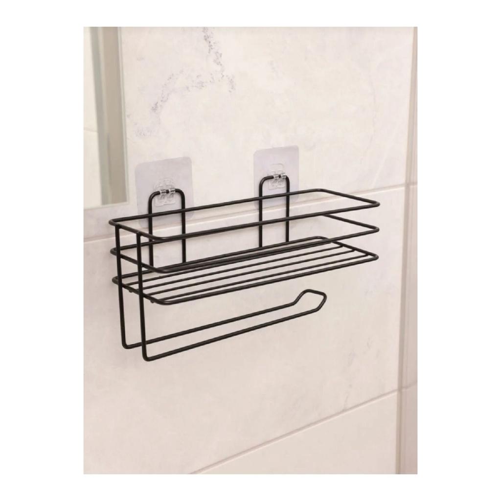 Adhesive Shelf Paper Roll Towel Holder Napkin Holder Towel Paper Holder Black Bathroom Kitchen Organizer