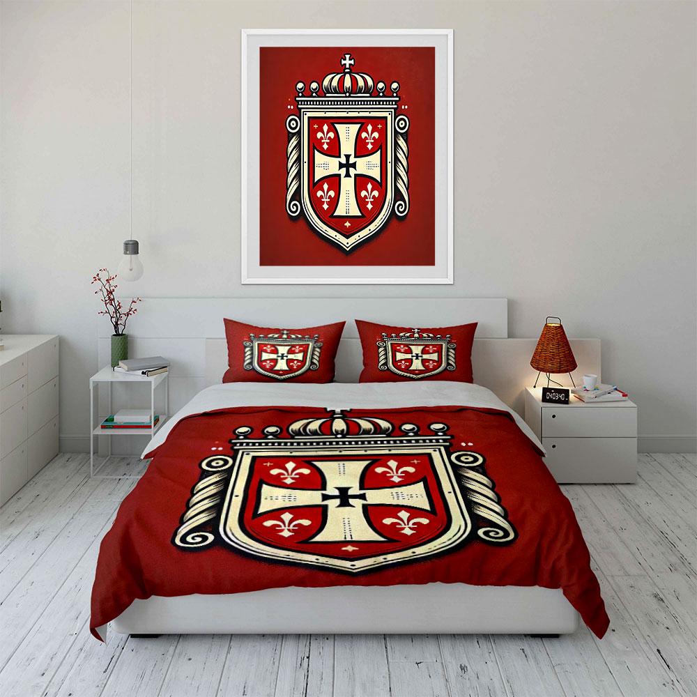 Red Royal Shield with Cross Bedding Duvet Cover Set Duvet Cover Pillowcases (1*Duvet Cover 2*Pillowcases, without duvet insert)