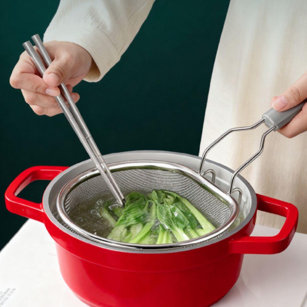 Hook Design Stainless Steel Fry Basket Heat-resistant Noodle Drainer Hot Pot Strainer Home