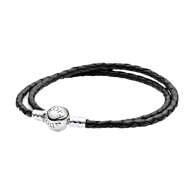 Pandora Браслет из коровьей кожи, плетеный двойным кругом, серебро 925 пробы, одинаковый стиль для мужчин и женщин, модель для пары, черный Черный 41 Шкатулка для украшений в форме книги