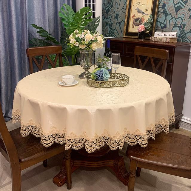 Round Waterproof Oil Table Big Proof Wash Free Lace Pu Green Table Round American Tablecloth