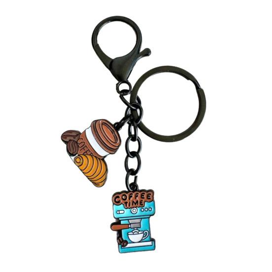 Keychain with Coffee Theme Pendant Retro Style Trendy Coffee Key Chain