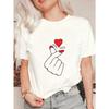 Oversized T Shirt Black Heart Hand Gesture Print Casual Streetwear Summer Top For Women