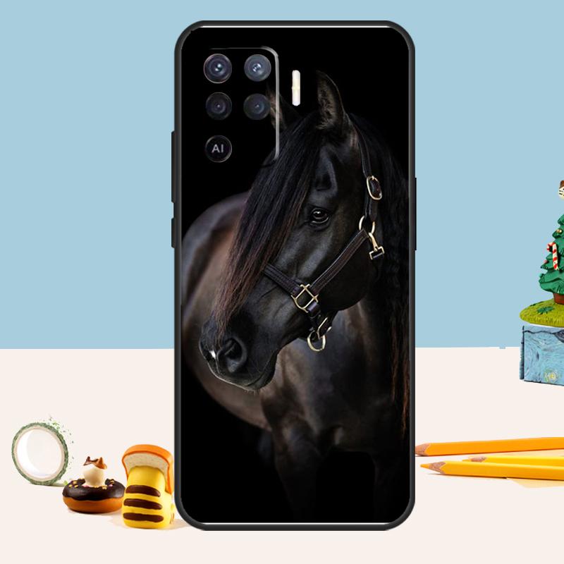 Красивый черный чехол-лошадь для Oppo A76 A96 A16 A17 A57 A60 A40 A80 A18 A38 A58 A78 A98 A15 A54 A74 A94 A6 A5 Pro