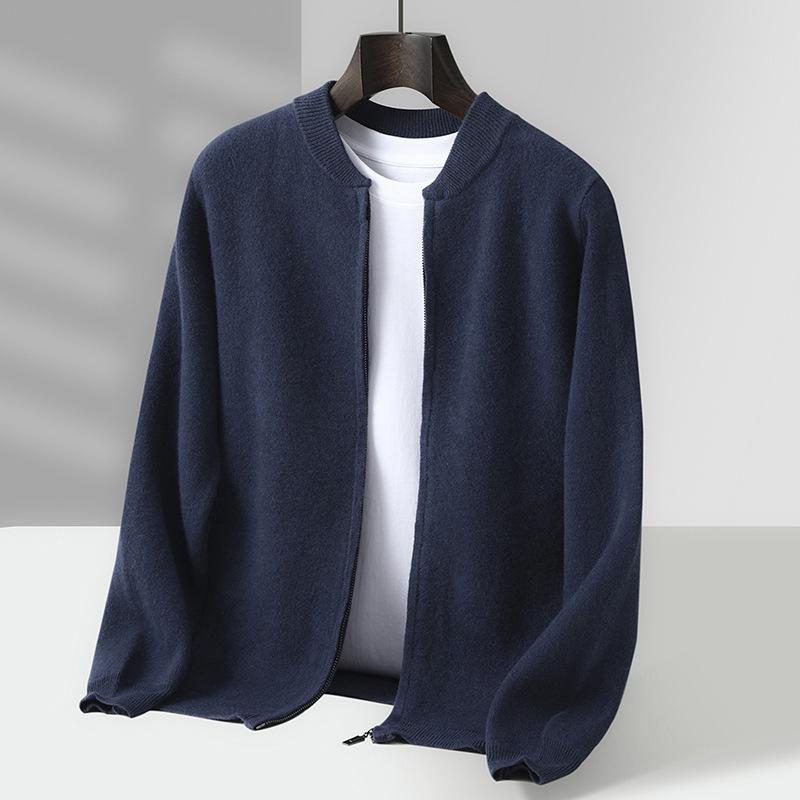 Мужской кардиган с воротником-стойкой из 100% шерсти - Толстый зимний жакет из кашемировой вязки