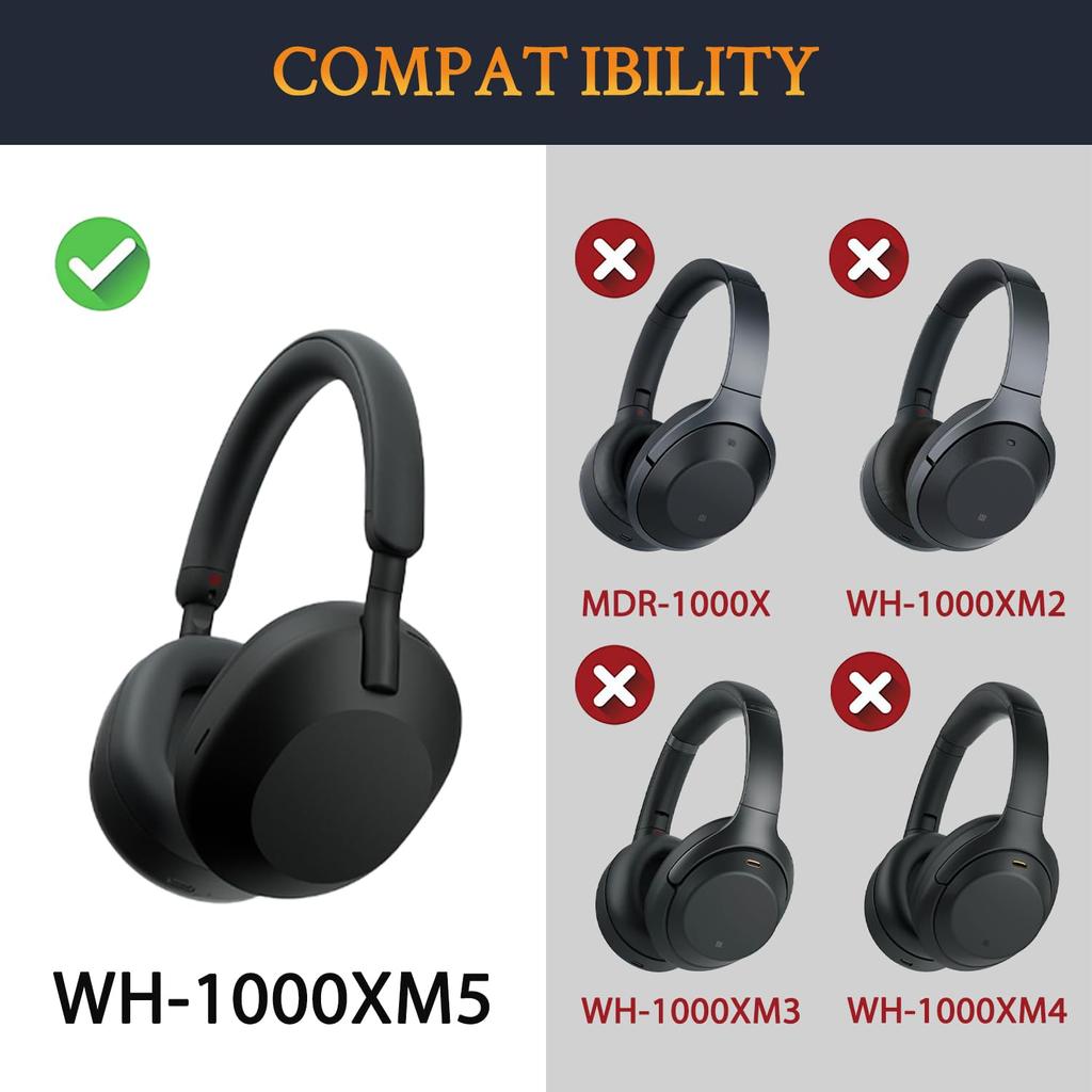 SOULWIT Ear Pads Ear Cushions for Sony Wireless Noise Canceling Headphones Replacement Pads High Density Foam Protein Leather Head Pad WH-1000XM5