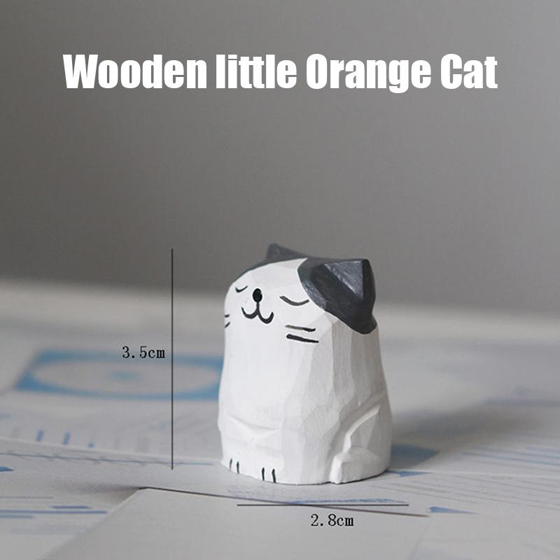 1PC Small Animal Creative Desktop Wood Cat DIY Decoration Crafts Handmade Wood Carving Kitten Ornaments